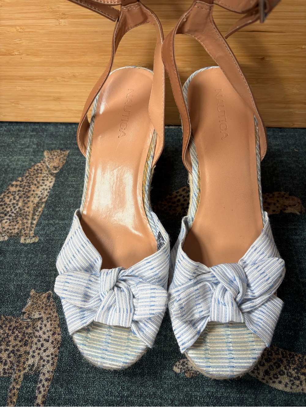 Nautica Blue & White Striped Bow Wedge Sandals